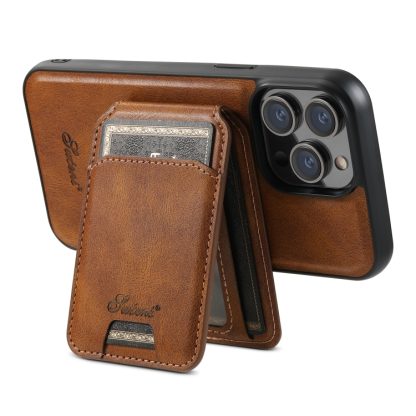 For iPhone 12 Pro Suteni H15 MagSafe Oil Eax Leather Detachable Wallet Back Phone Case(Brown) - Image 4