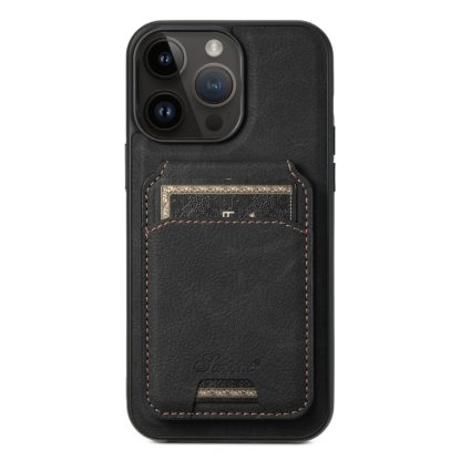 For iPhone 14 Pro Max Suteni H16 Litchi Texture Leather Detachable Wallet Back Phone Case(Black)