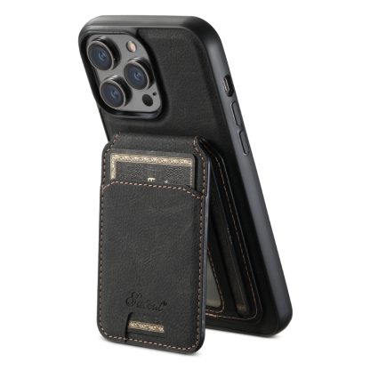 For iPhone 14 Pro Max Suteni H16 Litchi Texture Leather Detachable Wallet Back Phone Case(Black) - Image 3