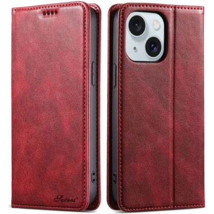 For iPhone 15 Suteni J02 Oil Wax Wallet Leather Phone Case(Red)