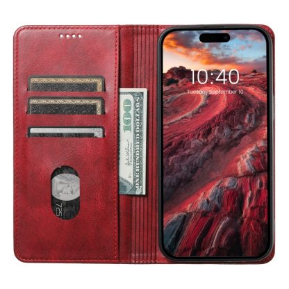 For iPhone 15 Suteni J02 Oil Wax Wallet Leather Phone Case(Red) - Image 4