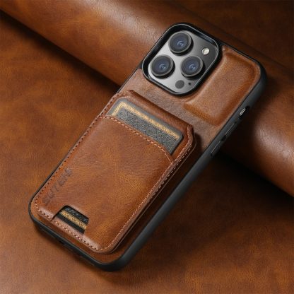 For iPhone 14 Pro Suteni H02 Leather Wallet Stand Back Phone Case(Brown) - Image 2