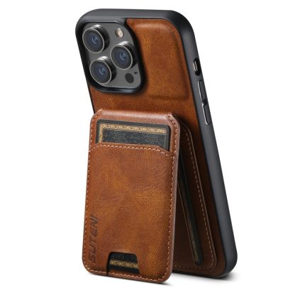 For iPhone 14 Pro Suteni H02 Leather Wallet Stand Back Phone Case(Brown) - Image 3