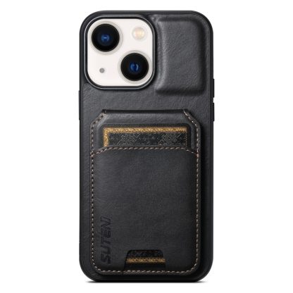 For iPhone 13 Suteni H02 Leather Wallet Stand Back Phone Case(Black)