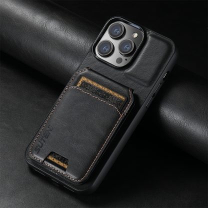 For iPhone 13 Suteni H02 Leather Wallet Stand Back Phone Case(Black) - Image 2