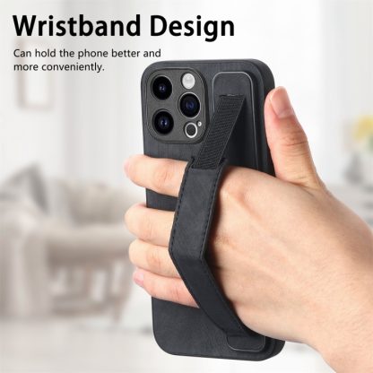 For iPhone 14 Pro Max Retro Wristband Holder Leather Back Phone Case(Black) - Image 3