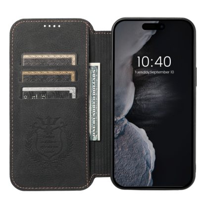 For iPhone 15 Suteni J06 Retro Matte Litchi Texture Leather Magnetic Magsafe Phone Case(Black) - Image 4