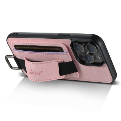 For iPhone 13 Pro Max Suteni H13 Litchi Leather Wrist Strap Wallet Back Phone Case(Pink) - Image 4