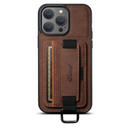 For iPhone 13 Suteni H13 Litchi Leather Wrist Strap Wallet Back Phone Case(Brown)