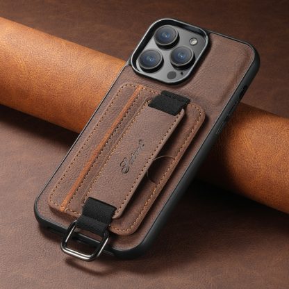 For iPhone 13 Suteni H13 Litchi Leather Wrist Strap Wallet Back Phone Case(Brown) - Image 2