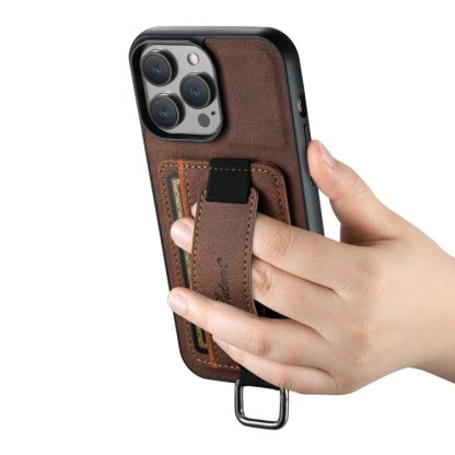 For iPhone 13 Suteni H13 Litchi Leather Wrist Strap Wallet Back Phone Case(Brown) - Image 3