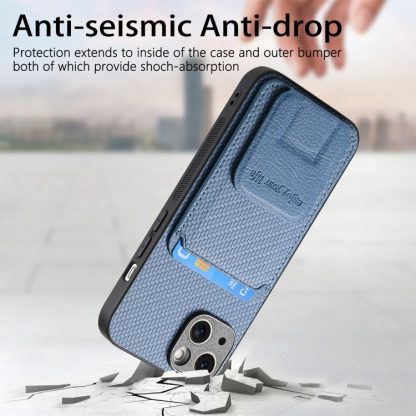 For iPhone 14 Carbon Fiber Card Bag Fold Stand Phone Case(Blue) - Image 3