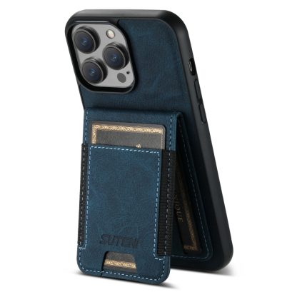 For iPhone 15 Suteni H03 Litchi Leather Card Bag Stand Back Phone Case(Blue) - Image 3