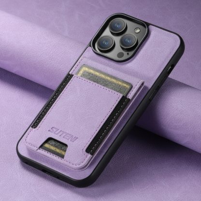 For iPhone 13 Pro Max Suteni H03 Litchi Leather Card Bag Stand Back Phone Case(Purple) - Image 2