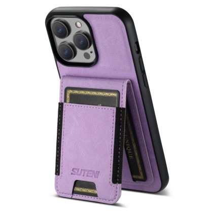 For iPhone 13 Pro Max Suteni H03 Litchi Leather Card Bag Stand Back Phone Case(Purple) - Image 3