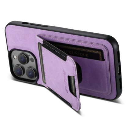 For iPhone 13 Pro Max Suteni H03 Litchi Leather Card Bag Stand Back Phone Case(Purple) - Image 4