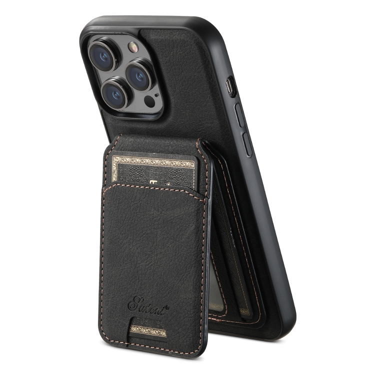 For iPhone 15 Suteni H17 Litchi Texture Leather MagSafe Detachable Wallet Phone Case(Black) - Image 3
