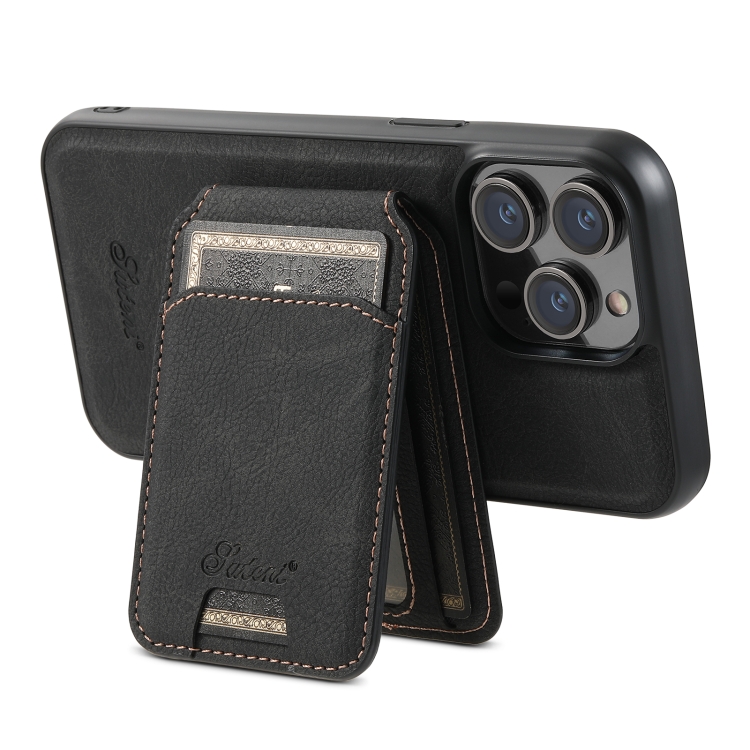 For iPhone 15 Suteni H17 Litchi Texture Leather MagSafe Detachable Wallet Phone Case(Black) - Image 4