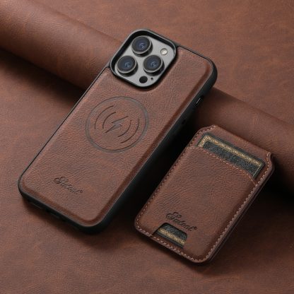 For iPhone 12 Pro Suteni H17 Litchi Texture Leather MagSafe Detachable Wallet Phone Case(Brown) - Image 2