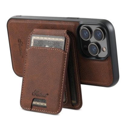 For iPhone 12 Pro Suteni H17 Litchi Texture Leather MagSafe Detachable Wallet Phone Case(Brown) - Image 4