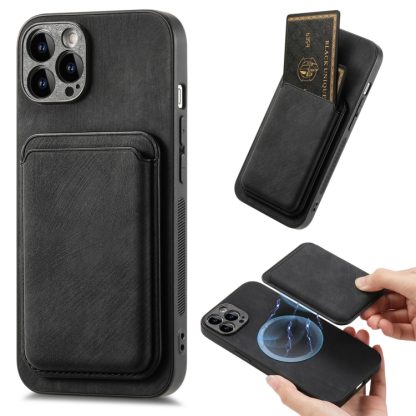 For iPhone 13 Pro Max Retro Leather Card Bag Magnetic Phone Case(Black)