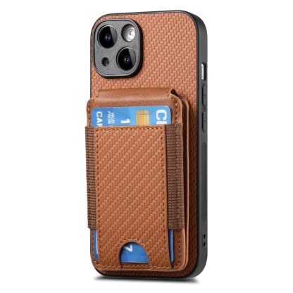 For iPhone 14 Carbon Fiber Vertical Flip Wallet Stand Phone Case(Brown) - Image 2