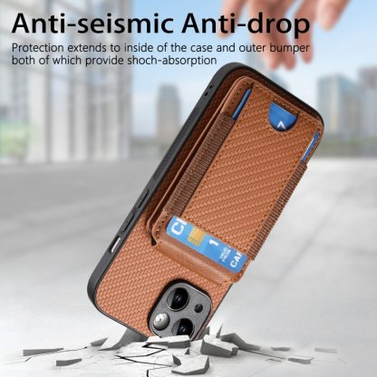 For iPhone 14 Carbon Fiber Vertical Flip Wallet Stand Phone Case(Brown) - Image 3