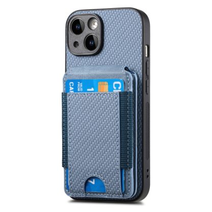 For iPhone 13 Pro Max Carbon Fiber Vertical Flip Wallet Stand Phone Case(Blue) - Image 2