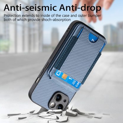 For iPhone 13 Pro Max Carbon Fiber Vertical Flip Wallet Stand Phone Case(Blue) - Image 3