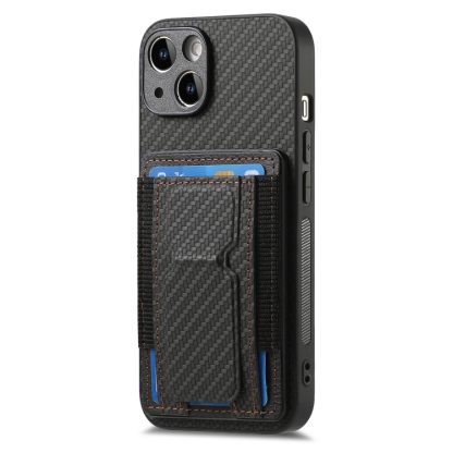 For iPhone 13 Pro Max Carbon Fiber Fold Stand Elastic Card Bag Phone Case(Black) - Image 2