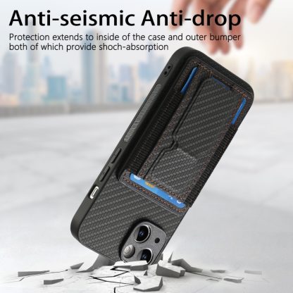 For iPhone 13 Pro Carbon Fiber Fold Stand Elastic Card Bag Phone Case(Black) - Image 3