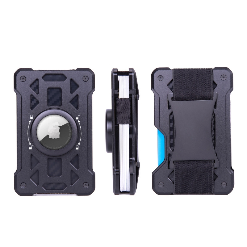 For AirTag Tracker Card Holder Metal Anti-Theft RFID Wallet(B Model Black) - Image 3