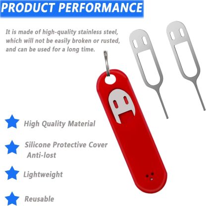 Eject Sim Card Tray Open Pins Needle Keychain Tool With Silicone Case(Red) - Image 4