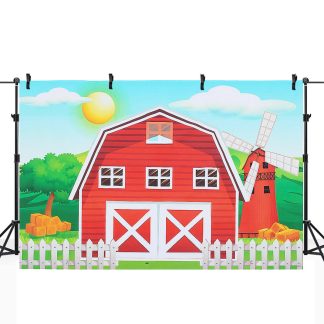 Arriere-plans de photographie Accessoires de studio de photo Dessin anime rouge Animaux de la ferme Toile de fond de fete d'anniversaire - m