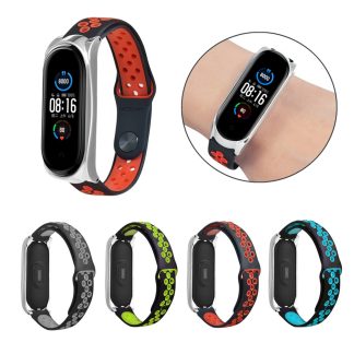 Bakeey coque en metal Silicone Double couleur trou d'air montre intelligente inversee Bande bracelet de remplacement pour Xiaomi Mi Bande 5 Non original - Bleu