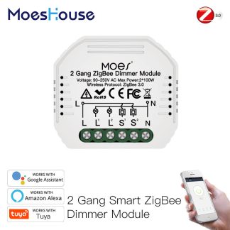 MoesHouse Mini DIY Tuya ZigBee3.0 Smart 2 Gang Module de gradateur de lumiere Hub requis Smart Life Alexa Google Home Voice Control