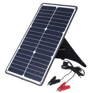 Panneau solaire de panneau de charge solaire etanche HAWEEL 20W avec support de clip de tigre, charge rapide connectee en serie