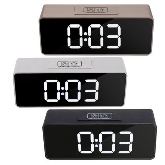 LED miroir reveil multifonctionnel etudiant bureau horloge maquillage miroir horloge USB charge musique reveil - Blanc