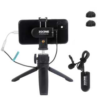 Kit recepteur de Microphone e revers sans fil ZGCINE ATOM mini 2.4G enregistrement video micro trepied support de telephone pour appareil photo reflex numerique Smartphon - Noir
