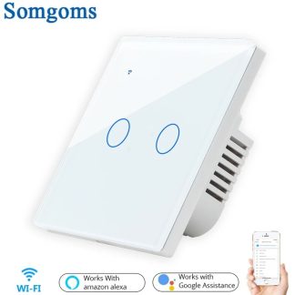 Somgoms SM-21W-EU Tuya WiFi sans fil 2Gang 2 voies interrupteur tactile mural intelligent AC 100V / 220V interrupteur mural sans fil EU / UK Standard Smart Home - Noir