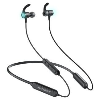 BlitzWolfe BW-FLB1 bluetooth 5.0 ecouteur sans fil tour de cou mode basse latence ecouteurs de jeu stereo basse casque sport avec micro - Noir