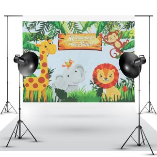 Mehofoto Safari Woodland joyeux anniversaire toile de fond Safari Jungle animaux photographie accessoire fond toile de fond banniere - 150 cm x 220 cm