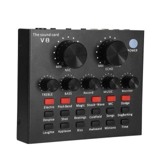 Bakeey V8 carte son Audio casque USB externe Microphone carte son de diffusion en direct pour telephone ordinateur PC son en direct - Noir