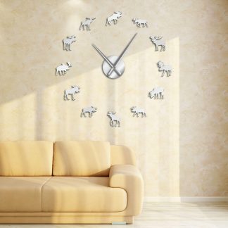 47 pouces faune orignal bricolage geant horloge murale orignal Silhouette decorative sans cadre montre murale moderne Nature Animal Wall Art chasse horloge - Noir