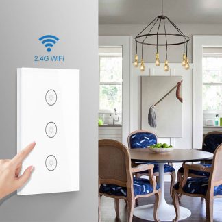 WF-WS03 Tuya Smart Life 3Gang commutateur tactile sans fil e distance de telephone portable fonctionne avec Amazon Alexa Google Home - Blanc