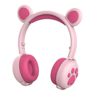 Bakeey BK5 Mignon LED Chat Ours Oreille Bluetooth 5.0 Casque Pliable Over-Ear HIFI Casque Stereo Sans Fil Avec Micro LED Lumiere - Rose