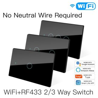 MoesHouse WiFi Smart 1/2/3 Gang interrupteur mural panneau de verre RF433 et Wi-Fi Smart Life Tuya APP telecommande fonctionne avec Alexa Google Home - 1 groupe blanc110V