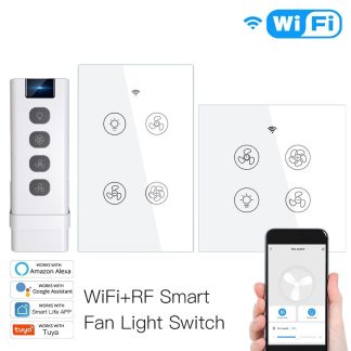 MoesHouse WiFi RF interrupteur de lumiere de ventilateur de plafond intelligent contrele 2/3 voies vie intelligente / Tuya APP RF contrele de vitesse e distance fonctionne avec Alexa Google Home - change nous
