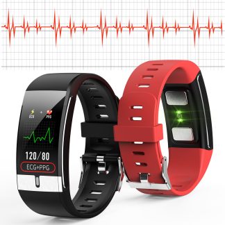 [Moniteur SPO2] Bakeey E66 thermometre ECG + PPG frequence cardiaque pression arterielle moniteur d'oxygene IP68 etanche USB charge montre intelligente - Bleu fonce