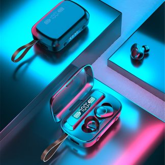 A13 4-en-1 TWS double ecouteurs bluetooth affichage numerique tactile dans l'oreille sport ecouteur avec chargeur de telephone LED affichage de l'horloge de la lampe de poche - Noir